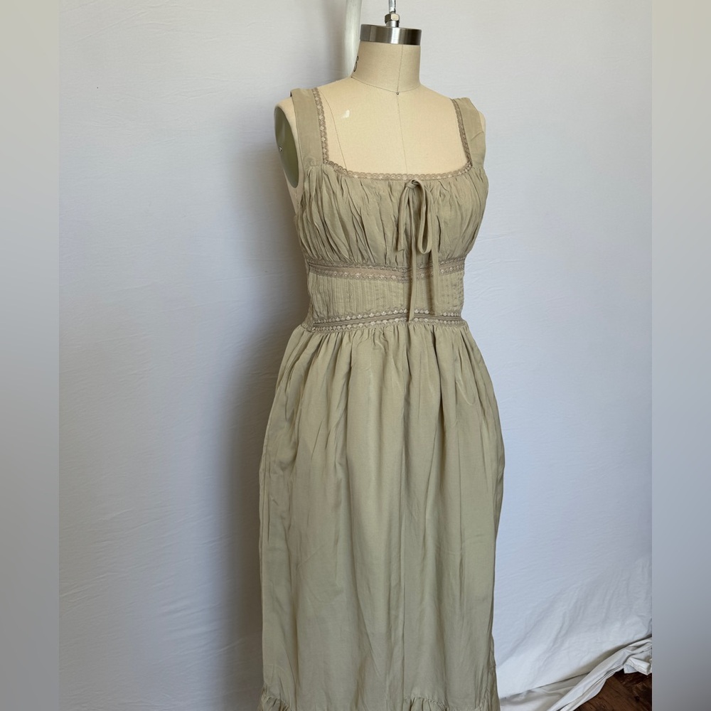 NWT ASOS beige sleeveless peasant midi dress with ruffle hem and bodice fit US 6
